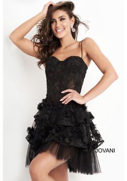 Jovani Black Size 0 Spaghetti Strap Appearance Lace Homecoming Cocktail Dress on Queenly