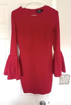 Lulus Red Size 4 Jersey Sleeves Midi Prom Cocktail Dress on Queenly