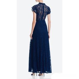 Bloomingdales Aqua Navy Blue Size 6 $300 Lace Black Tie Straight Dress on Queenly