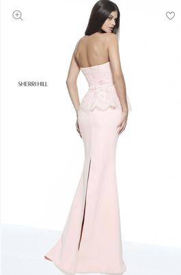 Style 51213 Sherri Hill Pink Size 4 Lace Wedding Guest Pageant Straight Dress on Queenly