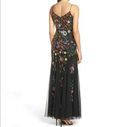 Adrianna Papell Black Tie Size 6 Floor Length Floral Straight Dress on Queenly