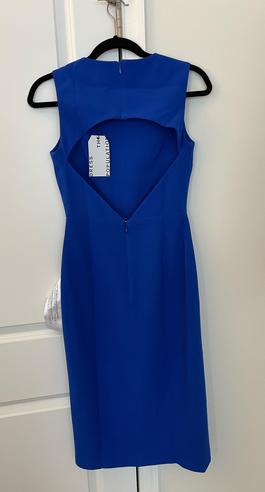 Dress the Population Blue Size 4 Midi $300 Interview Cocktail Dress on Queenly