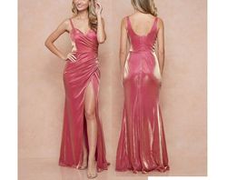 Style Fuchsia Iridescent Metallic Sleeveless Sweetheart Neckline Gown Maniju Pink Size 8 Sorority Formal Spandex Polyester Side slit Dress on Queenly