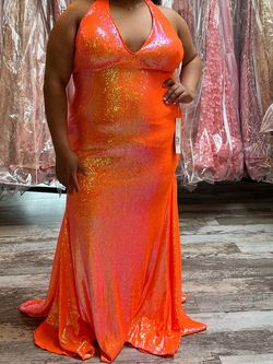 Jovani Orange Size 20 Backless Sequined Plus Size Mermaid Dress on Queenly
