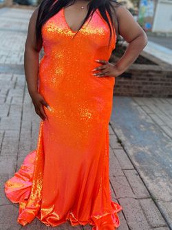 Jovani Orange Size 20 Mini Plunge Black Tie Sequined Mermaid Dress on Queenly