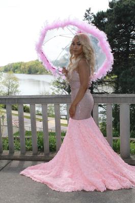 Custom Pink Size 4 Sheer Pageant V Neck Sequin Mermaid Dress on Queenly