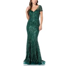Style Emerald Green Beaded Metallic Short Sleeve Trumpet Gown Bicici & Coty Green Size 6 $300 Sweetheart Mermaid Dress on Queenly