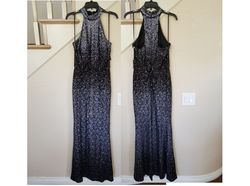 Style Gunmetal & Black Halter Neck Sleeveless Ombre Sequined Sheath Gown  Aqua Black Size 2 Navy Blue Turquoise Straight Dress on Queenly