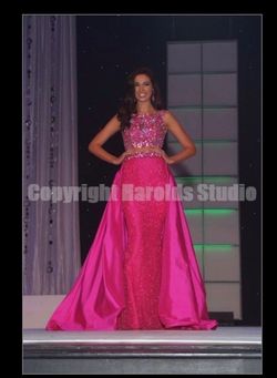 Sherri Hill Pink Size 0 Black Tie Sequined Overskirt Beaded Top Train Dress on Queenly