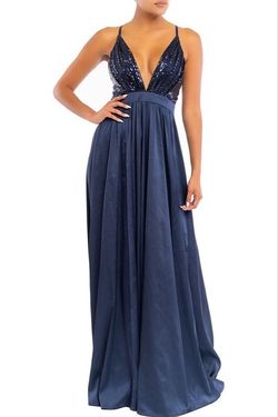 Style LD6179 Luxxel Navy Blue Size 2 Beaded Top Sorority Formal A-line Dress on Queenly