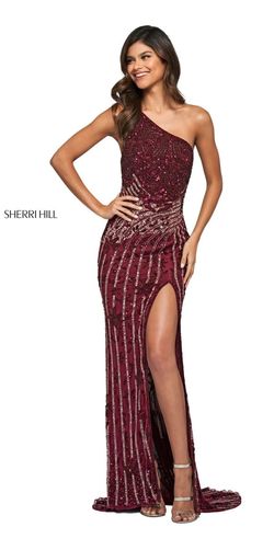 Sherri Hill Red Size 2 Custom Floor Length Burgundy Side slit Dress on Queenly