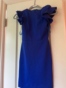 Ashley Lauren Blue Size 0 Midi $300 Girls Size Interview Cap Sleeve Cocktail Dress on Queenly