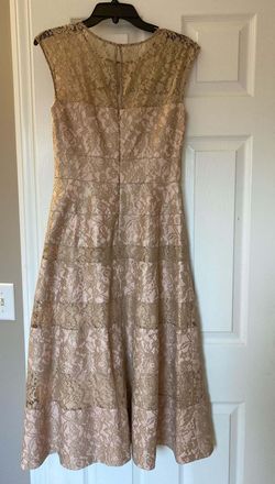 Kay Unger Gold Size 8 Lace Military Floor Length A-line Dress on Queenly