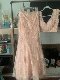 Style -1 Sherri Hill Light Pink Size 6 Beaded Top Two Piece Bridesmaid Train Dress on Queenly