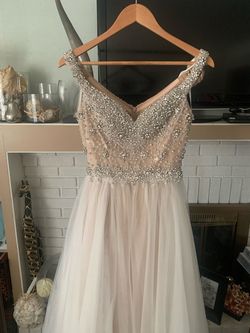 Style -1 Terani Couture Nude Size 0 Floor Length Pageant Sheer Beaded Top Ball gown on Queenly