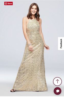 David's Bridal Gold Size 2 High Neck Straight Dress on Queenly