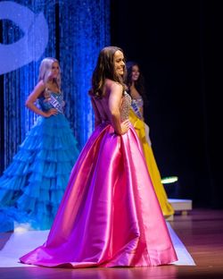 Mac Duggal Pink Size 4 Sequin Floor Length Pageant Beaded Top Train Dress on Queenly