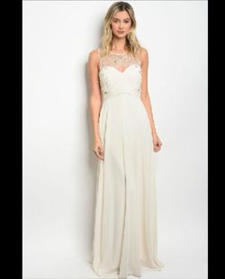 Style m24170 Maniju White Size 10 Sheer Sequined Jewelled Ivory $300 A-line Dress on Queenly