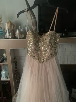 Dave and Johnny Nude Size 6 Light Pink Quinceanera Pageant $300 Corset Train Dress on Queenly