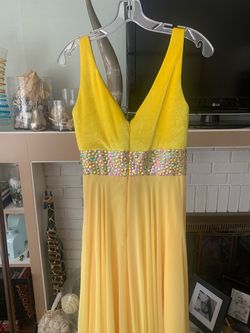 Style -1 Rachel Allan Yellow Size 2 $300 Sequin Prom Train Dress on Queenly