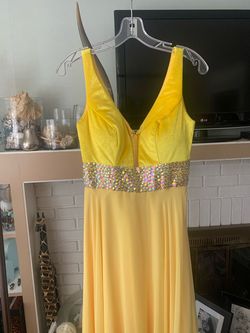 Style -1 Rachel Allan Yellow Size 2 Jewelled Floor Length Rachel Allen Train Dress on Queenly