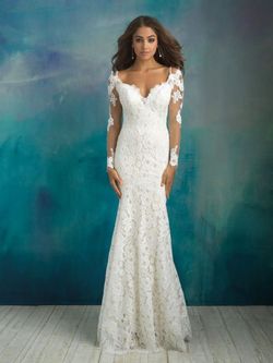 Style 9519 Allure White Size 12 Wedding Pageant Lace Mermaid Dress on Queenly
