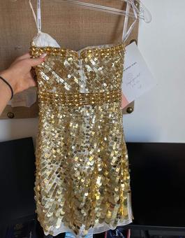 Sherri Hill Gold Size 2 Euphoria Midi Sequined Cocktail Dress on Queenly