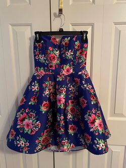 B. Darlin Blue Size 6 Black Tie Floral Military A-line Dress on Queenly