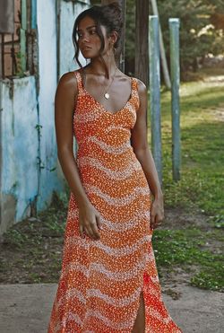 Style SATACP Beachgold Orange Size 10 $300 Floor Length Side slit Dress on Queenly