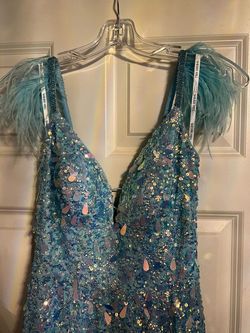 Sherri Hill Blue Size 4 Sequin Floor Length A-line Dress on Queenly