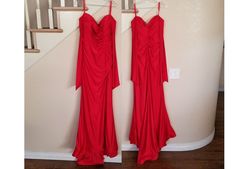 Style Red Ruched Off The Shoulder Formal Gown Cinderella Divine Red Size 14 Sleeves Mermaid Dress on Queenly