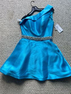 Ashley Lauren Blue Size 4 Midi Cocktail Dress on Queenly