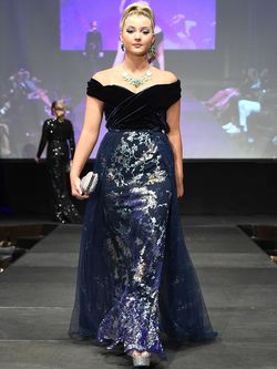 Style 8039 Marc Defang Blue Size 0 Custom Velvet Floor Length Mermaid Dress on Queenly