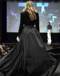 Style 9015 Marc Defang Black Size 0 Silk Floor Length Sheer Long Sleeve Side slit Dress on Queenly