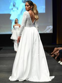 Style 8043 Marc Defang White Size 2 Floor Length Sheer Long Sleeve A-line Dress on Queenly