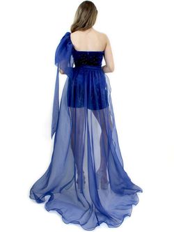 Style 8027 Marc Defang Royal Blue Size 00 Strapless Prom Velvet Jumpsuit Dress on Queenly
