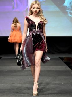 Style 6005 Marc Defang Purple Size 2 Sheer Overskirt Sequin Custom Jumpsuit Dress on Queenly