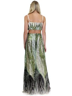 Style 9001 Marc Defang Green Size 00 Tall Height Two Piece Floor Length Military Pattern Mermaid Dress on Queenly