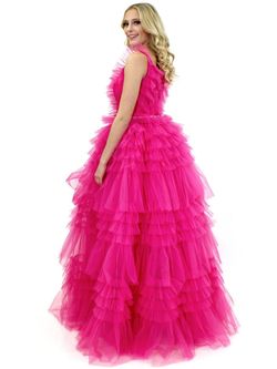 Style 8092 Marc Defang Hot Pink Size 0 Floor Length Tulle A-line Dress on Queenly