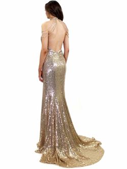 Style 8100 Marc Defang Gold Size 00 Prom Train Straight Dress on Queenly