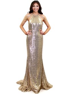 Style 8100 Marc Defang Gold Size 4 Mini Custom Train Floor Length Straight Dress on Queenly