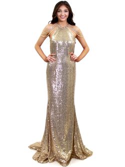 Style 8100 Marc Defang Gold Size 6 Custom Floor Length Prom Straight Dress on Queenly