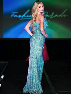 Style 8110 Marc Defang Blue Size 2 Turquoise Military Floor Length Mermaid Dress on Queenly