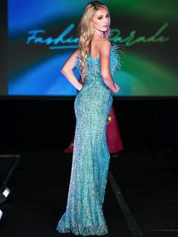 Style 8110 Marc Defang Blue Size 4 Prom Turquoise Military Floor Length Mermaid Dress on Queenly