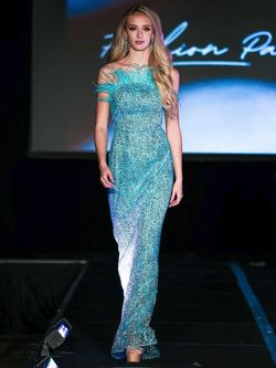 Style 8110 Marc Defang Blue Size 4 Prom Turquoise Military Floor Length Mermaid Dress on Queenly