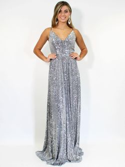 Style 8015 Marc Defang Silver Size 00 Floor Length Shiny Straight Dress on Queenly