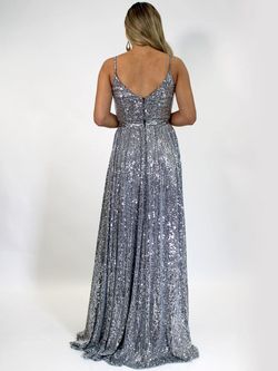 Style 8015 Marc Defang Silver Size 0 Floor Length Shiny Straight Dress on Queenly