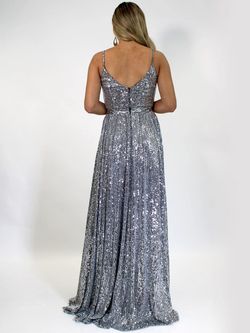 Style 8015 Marc Defang Silver Size 10 Jersey Floor Length Prom Custom Straight Dress on Queenly
