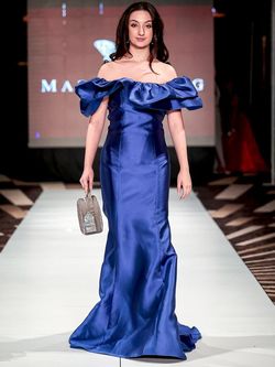 Style 8024 Marc Defang Blue Size 00 Prom Mini Sleeves Train Mermaid Dress on Queenly