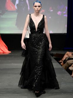 Style 8028 Marc Defang Black Size 0 Tall Height Silk Military Prom Train Mermaid Dress on Queenly